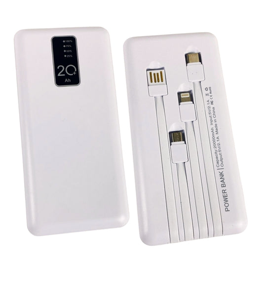 Power Bank 20000 mAh Caricabatterie Portatile Alta Velocità 4 Cavi USB Luce LED