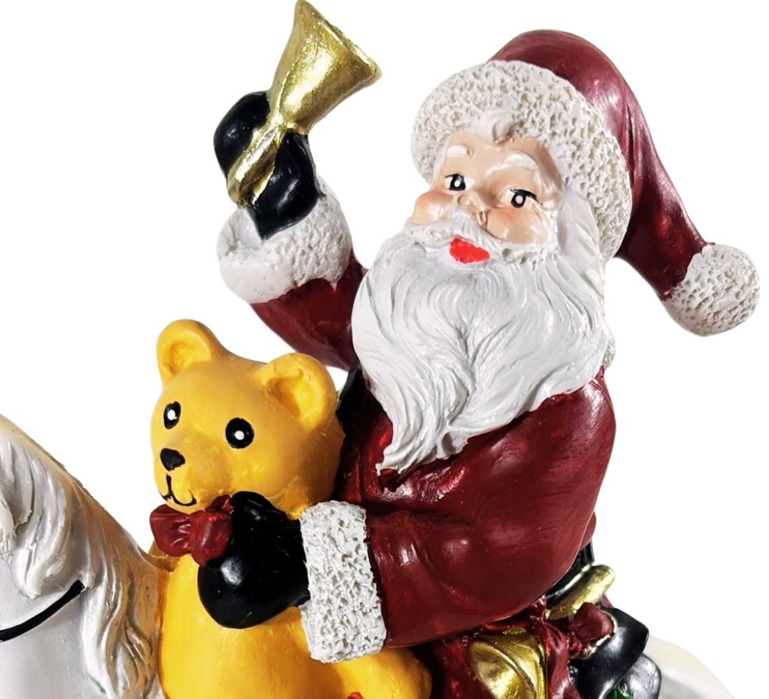 Cavallo a Dondolo con Babbo Natale Orsetto Regali Decorazioni Natale 29x26 cm