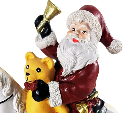 Cavallo a Dondolo con Babbo Natale Orsetto Regali Decorazioni Natale 29x26 cm