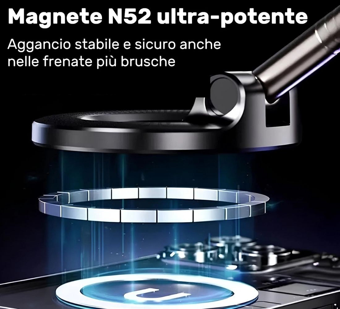 Supporto Telefono Auto Porta Cellulare Magnetico Forte Regolabile 360° Cruscotto