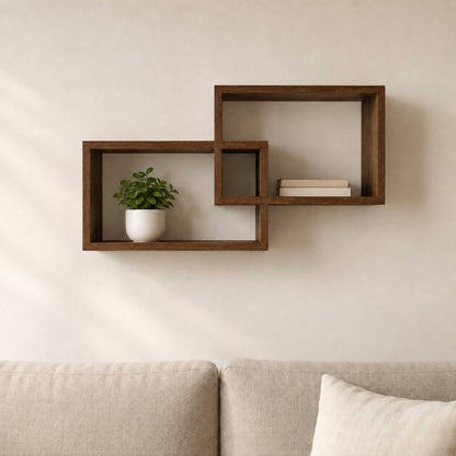 Set 2 Mensole Rettangolari da Parete in Legno Arredo Casa 2 Misure Noce