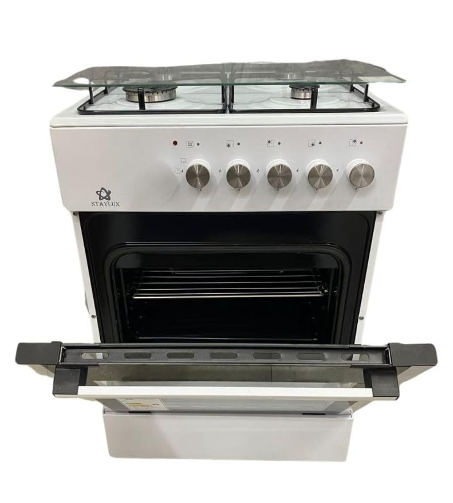 Cucina a Gas Forno Gas 4 Fuochi 60 X 60 cm Copertura in Vetro Bianca