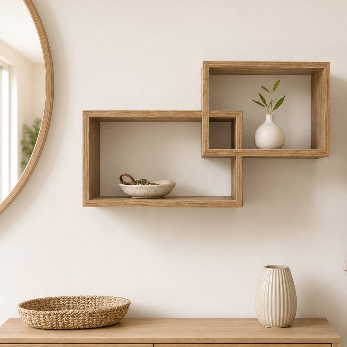 Set 2 Mensole Rettangolari da Parete in Legno Arredo Casa 2 Misure Chiaro