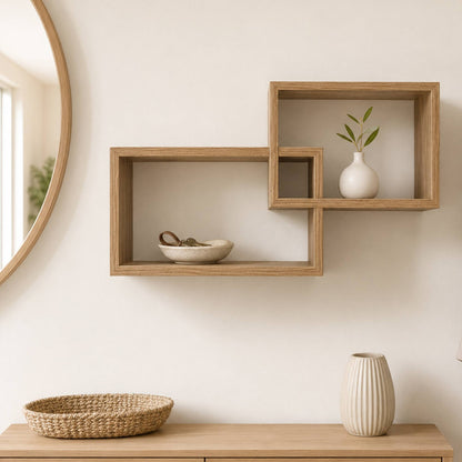 Set 2 Mensole Rettangolari da Parete in Legno Arredo Casa 2 Misure Chiaro