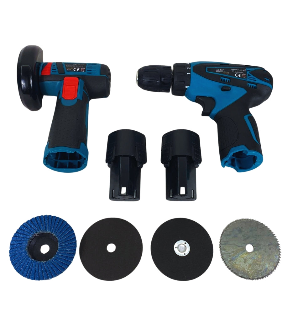 Mini Flex Smerigliatrice Angolare a Batteria 12 V + Avvitatore Trapano Portatile Senza Filo Doppia Batteria Mandrino 10 mm