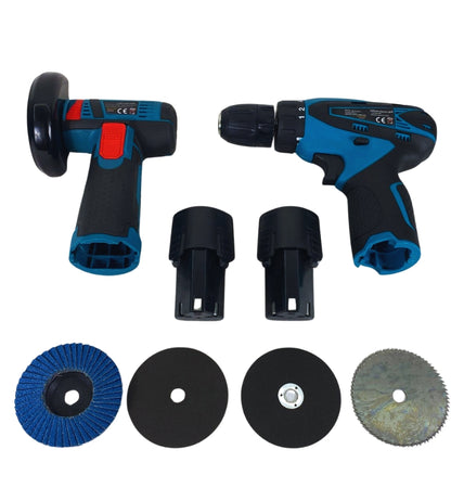 Mini Flex Smerigliatrice Angolare a Batteria 12 V + Avvitatore Trapano Portatile Senza Filo Doppia Batteria Mandrino 10 mm