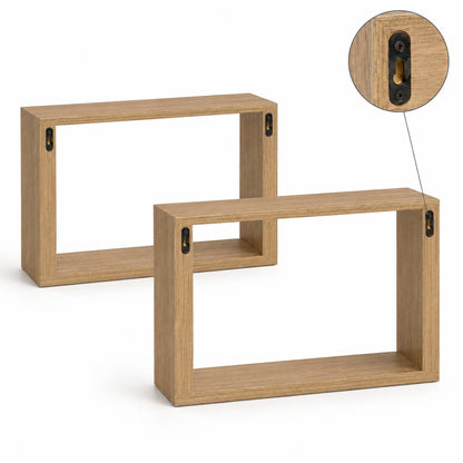 Set 2 Mensole Rettangolari da Parete in Legno Arredo Casa 2 Misure Chiaro