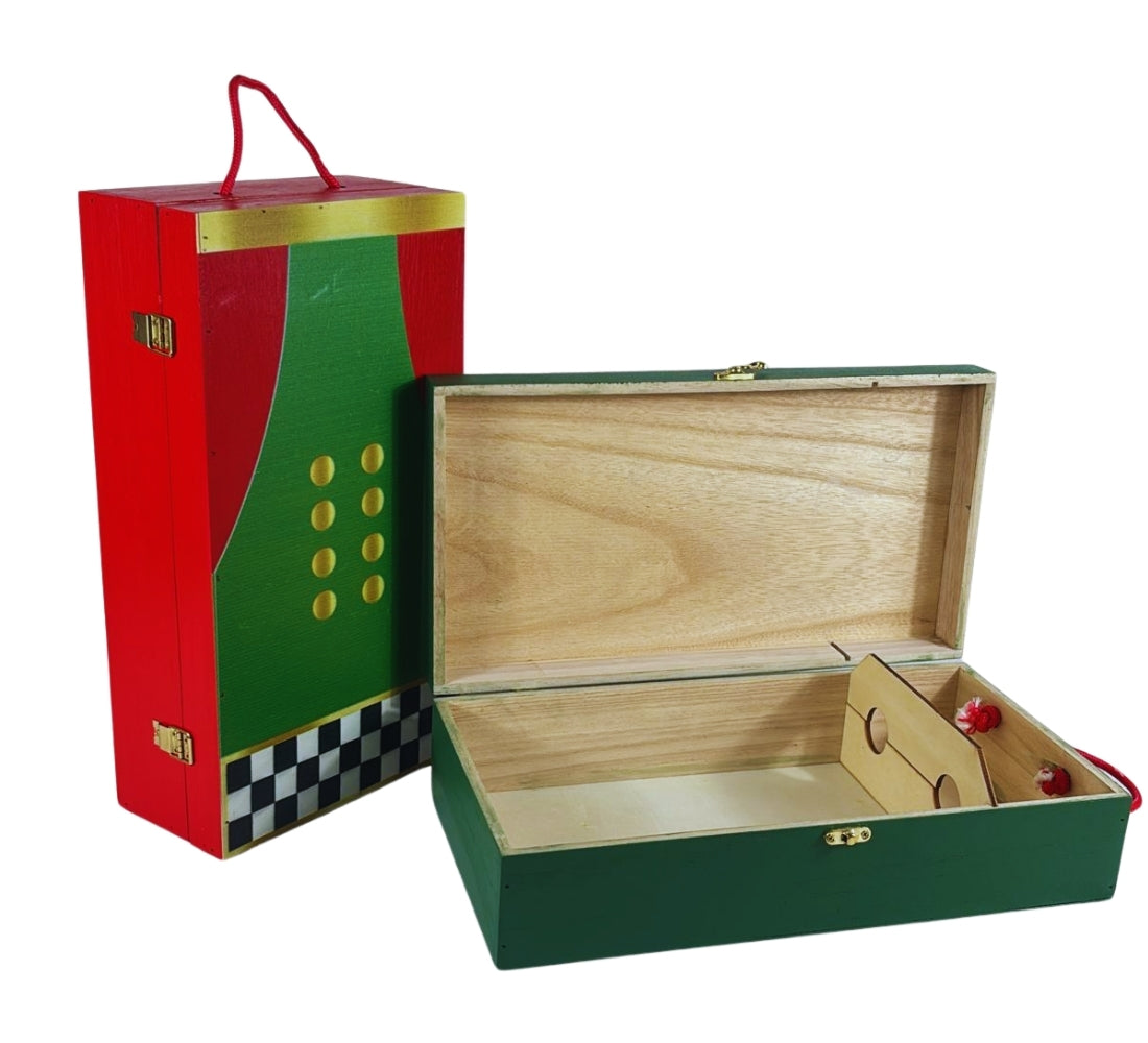 Cassetta Porta Bottiglie in Legno Doppia Scatola per 2 Bottiglie Vino Decorata