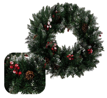 Ghirlanda innevata Natalizia Folta Diametro 45 cm Pigne e Bacche Interno Esterno