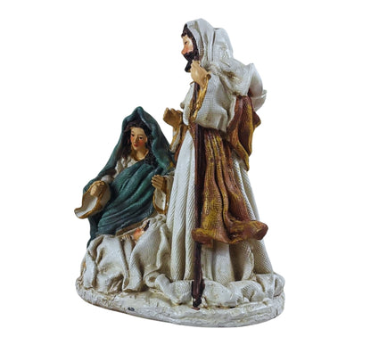 Natività Presepe Statuina Effetto Juta Giuseppe Madonna Gesù Bambino 18x15 cm