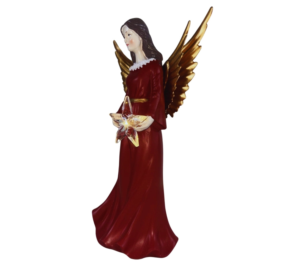 Statuina Angelo Luminoso 26 cm Decorazione Natalizia Casa Angelo con Stella LED