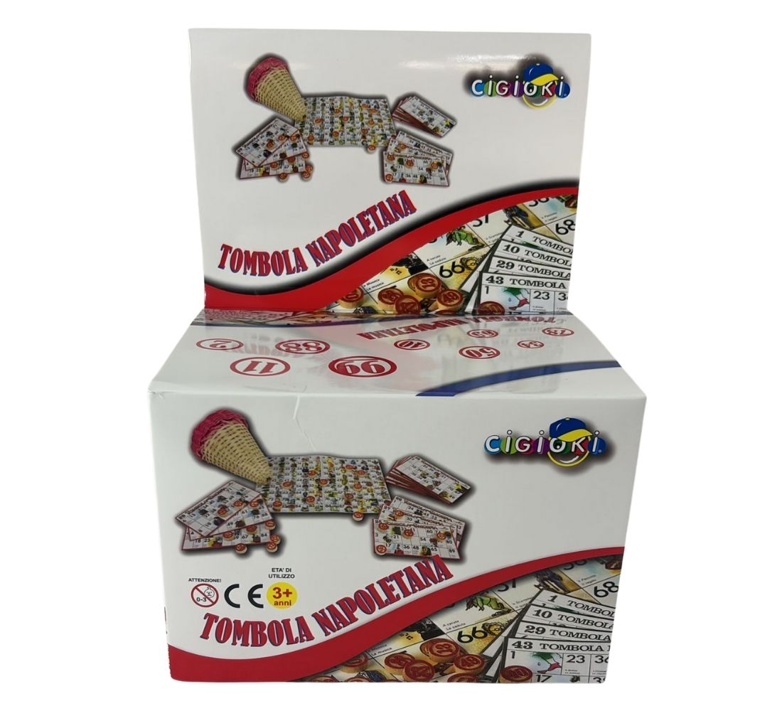 Tombola Napoletana Tradizionale Set Cestino 48 Cartelle 90 Numeri in Legno