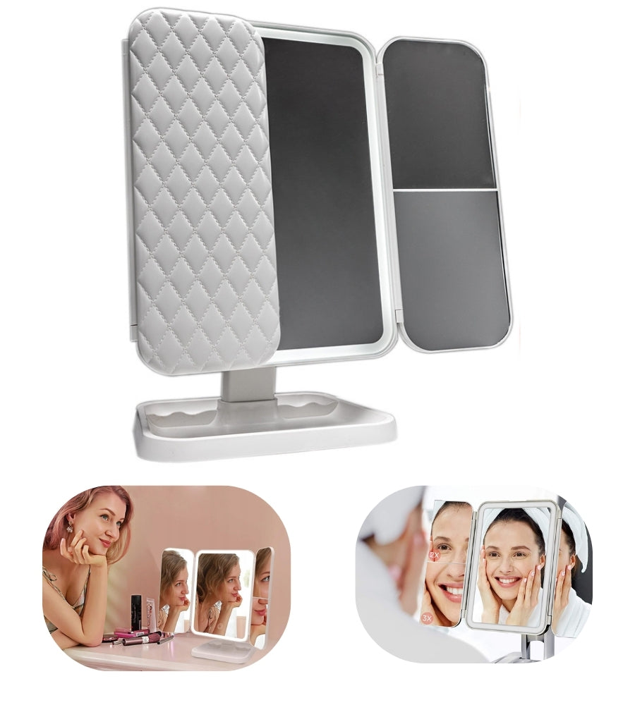 Specchio Cosmetico Illuminato Specchio Trucco LED 3 Zoom Regolabile Rotante USB