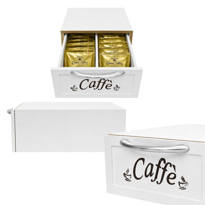 Cassetto Porta Cialde Caffè in Legno Bianco 2 Scomparti 30x20x10 cm Maniglia