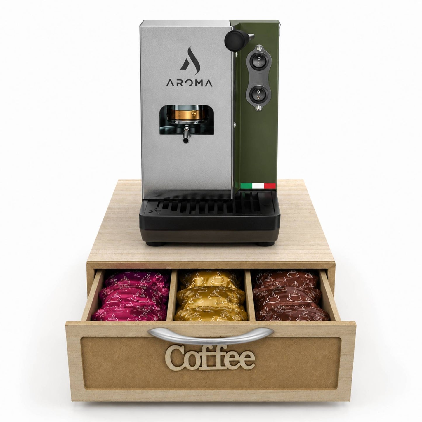 Cassetto Porta Cialde e Capsule Caffè 3 Scomparti Legno Chiaro 30x30x10 cm
