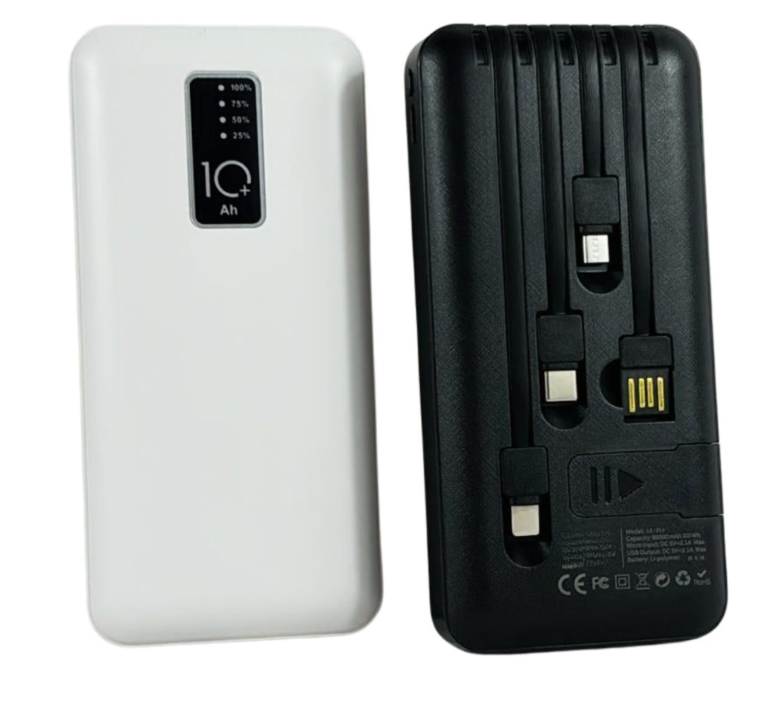 Power Bank10000 mAh Caricabatterie Portatile Ricarica Veloce 4 Cavi USB
