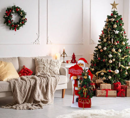 Babbo Natale 65 Cm Con Albero Addobato Luci E Suoni Realistico Statua Natalizia