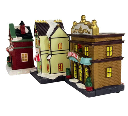 Villaggio Natalizio Casette Personaggi Alberi Natale Scenario 17pz Luci LED