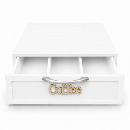 Cassetto Porta Cialde Capsule in Legno Organizer Cucina 30x30x10 cm Bianco