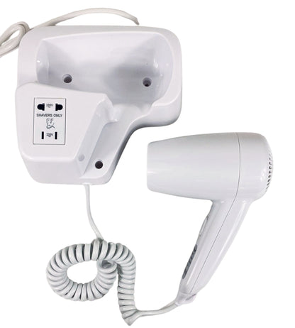 Asciugacapelli da Parete Phon da Muro 2 Prese Hotel Bagno Casa Bianco 1300W