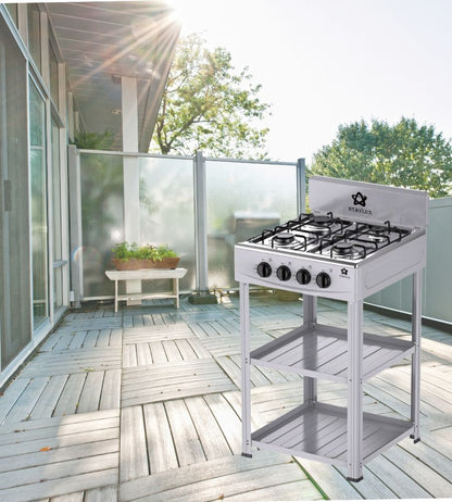 Piano Cottura Cucina a GAS 4 Fuochi con 2 Ripiani Esterno Campeggio Giardino GPL