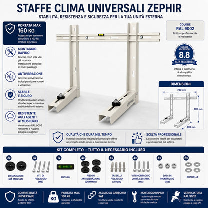 Staffe Condizionatore 160Kg 780x400x500 Montaggio Rapido Antivibrazione