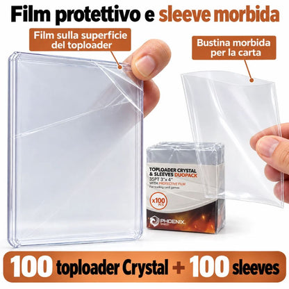 100 Toploader Crystal + 100 Sleeves Proteggi Carte Pokemon TCG Phoenix Shield