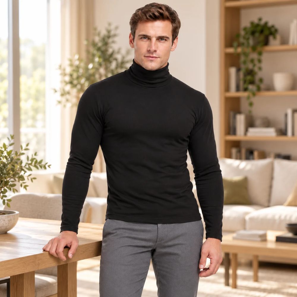 Coppia Lupetto da Uomo Maglia Termica con Manica Lunga Collo Alto Dolcevita Felpato ka29