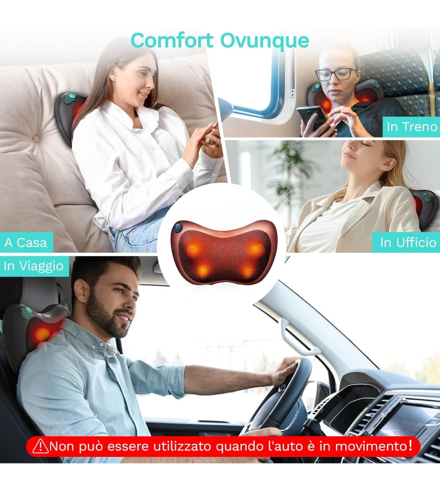 Cuscino massaggiatore Shiatsu Calore Cervicale Schiena Glutei Gambe Casa Auto