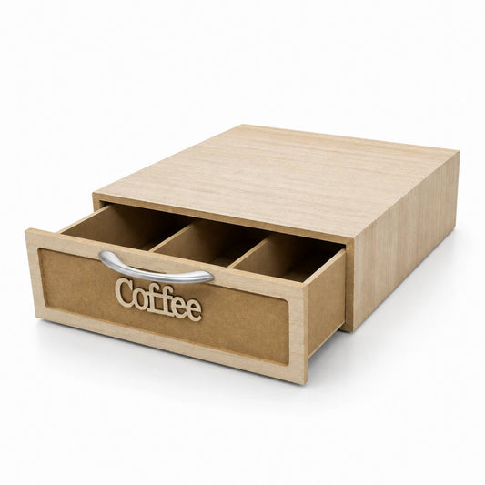 Cassetto Porta Cialde e Capsule Caffè 3 Scomparti Legno Chiaro 30x30x10 cm