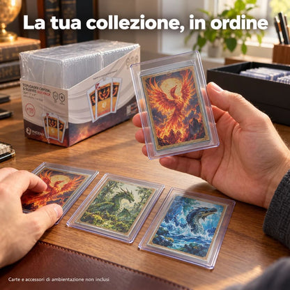 100 Toploader Crystal + 100 Sleeves Proteggi Carte Pokemon TCG Phoenix Shield