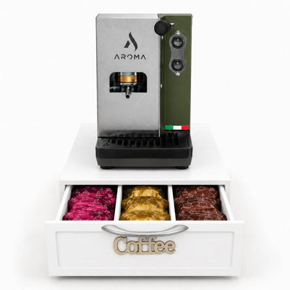 Cassetto Porta Cialde Capsule in Legno Organizer Cucina 30x30x10 cm Bianco