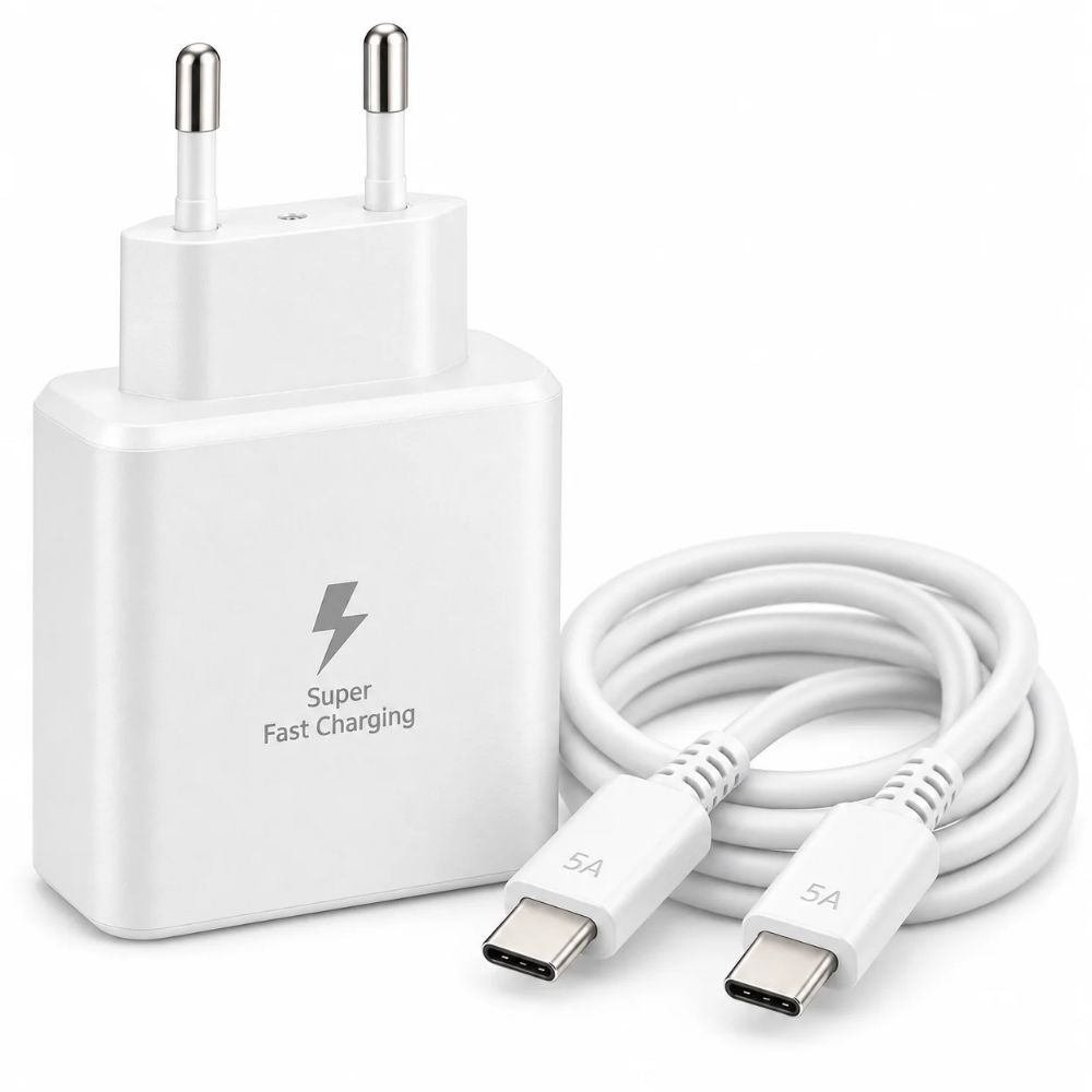 Caricatore Rapido USB C PD 45W con Cavo USB C USB C 5A Alimentatore Bianco