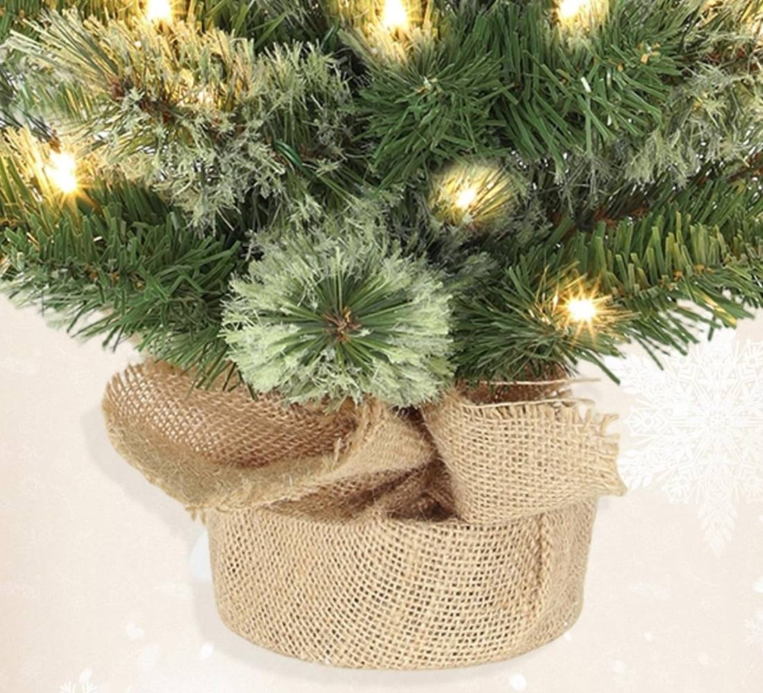 Albero di Natale Illuminato Piede in yuta 60 cm Ø 35 cm 20 LED a Batteria