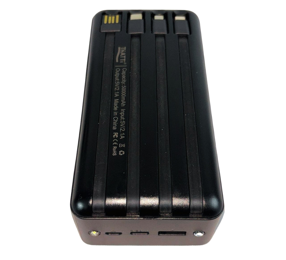 Power Bank Solare 50000 mAh Impermeabile Ricarica Rapida 4 Cavi USB Luce LED