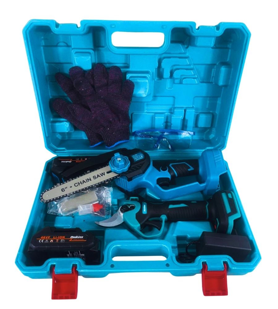 Forbice da Potatura + Motosega 6" Olio Doppia Batteria 48V Cesoia Elettrica