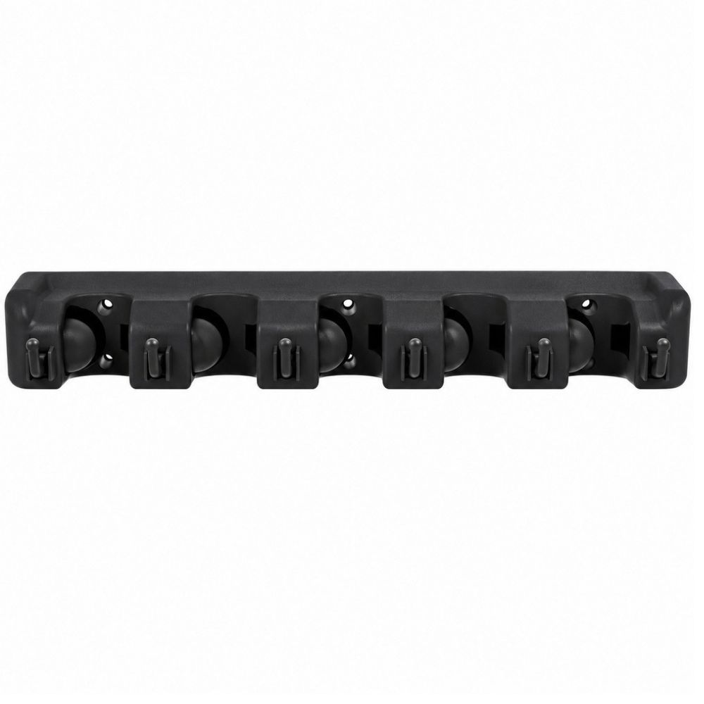 Portascope da Parete 5 Posti 6 Ganci Pieghevoli Portautensili Nero 40,5 cm