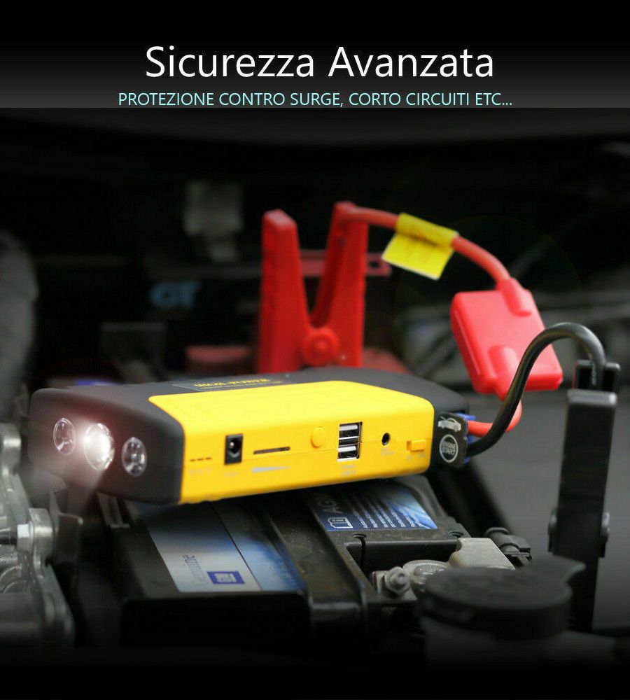 Avviatore Batteria Auto Jump starter Caricabatterie Portatile Emergenza Torcia