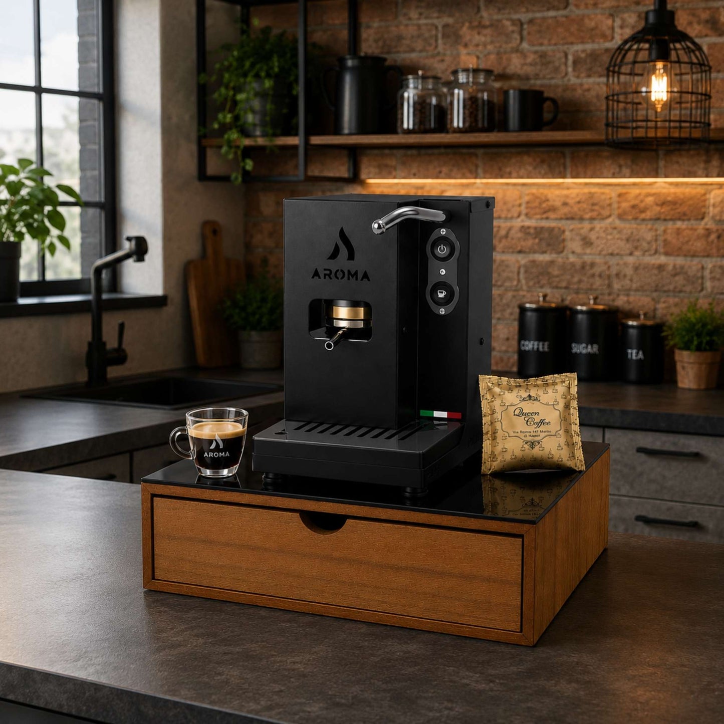 Cassetto Porta Cialde Capsule in Legno Organizer Cucina 30x30x10 cm 3 Scomparti