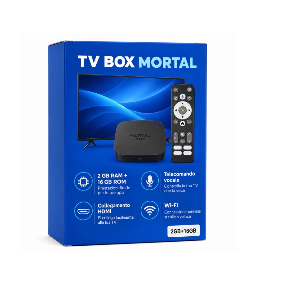 TV Box Android 8K 2GB RAM 16GB ROM WiFi HDMI Telecomando Vocale
