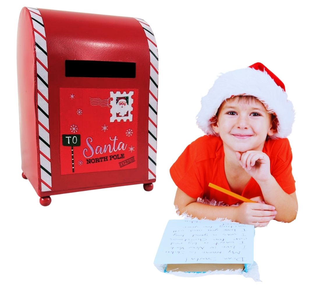 Cassetta Lettere di Babbo Natale Buca Postale Natalizia Metallo Apertura 20x14cm