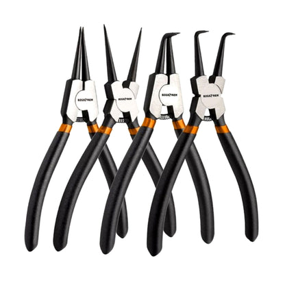 SET 4 Pinze Seeger Anelli Elastici Fermi Interne Esterne Dritte Curve Acciaio