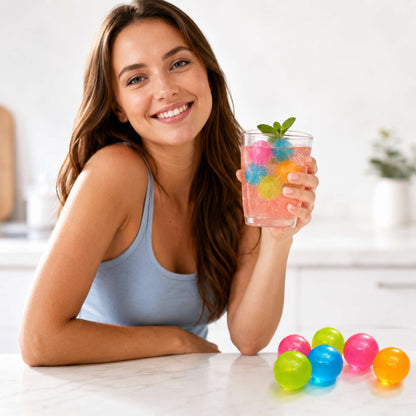 Palle di Ghiaccio Riutilizzabili 24 Pz Colorate per Drink Cocktail Bevande