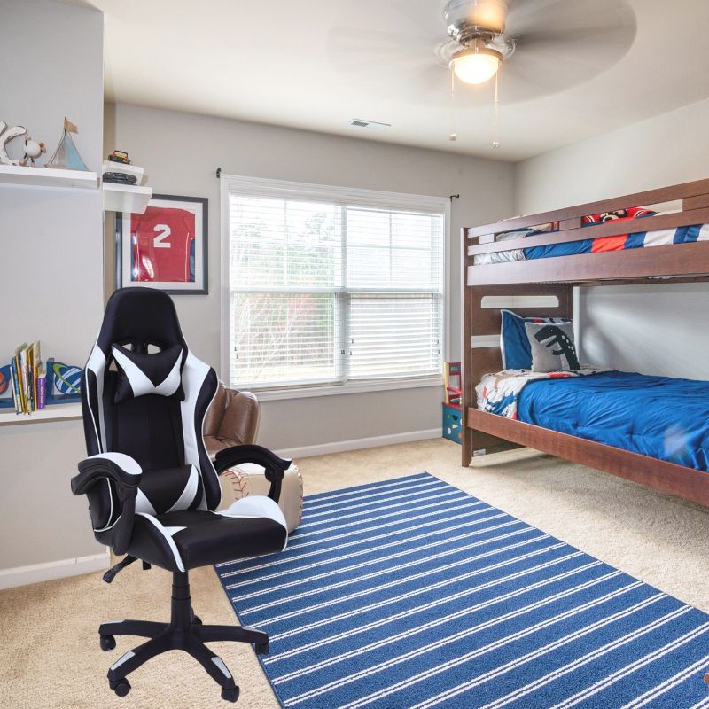 Sedia Gaming Poltrona Scrivania Ufficio Casa Reclinabile Cuscino Lombare Bianco