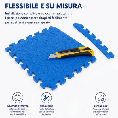 Tappeto Puzzle EVA Fondo Piscina 9 Pezzi 38,5x38,5x1cm Tappetino Blu Antiscivolo