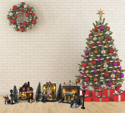 Villaggio Natalizio Casette Personaggi Alberi Natale Scenario 17pz Luci LED