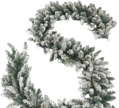 Ghirlanda Luminosa tralcio Verde innevato con luci 180 cm 120 Rami LED Luce Calda