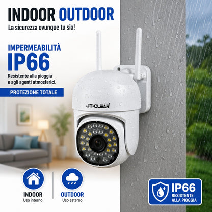 Telecamera WiFi Interno Esterno IP66 1080P HD PTZ Visione Notturna Audio App JT