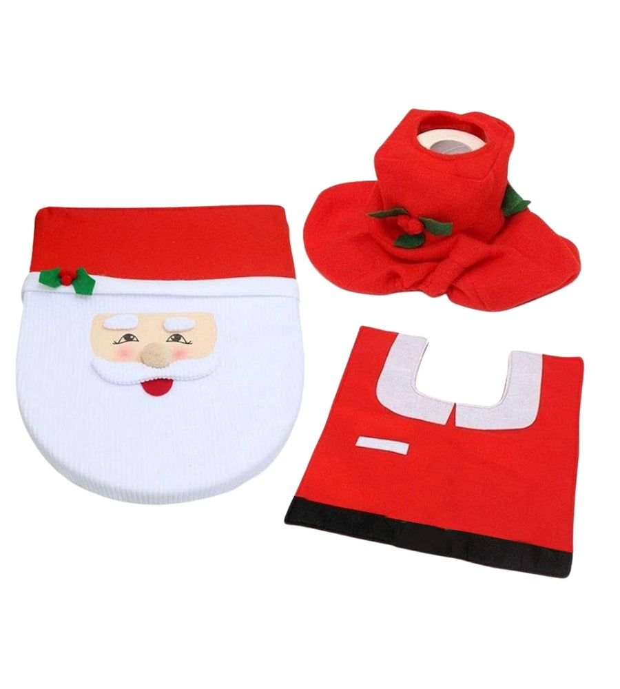 Copri Water Natalizio Set 3 pz da Bagno Babbo Natale Copriwater Tappeto Rotolo