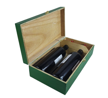 Cassetta Porta Bottiglie in Legno Doppia Scatola per 2 Bottiglie Vino Decorata